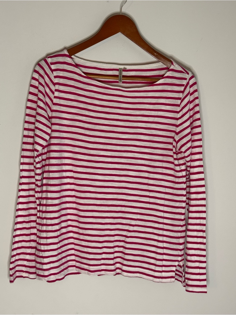 Banana Republic Pink and White Striped Long-Sleeve Boatneck Top